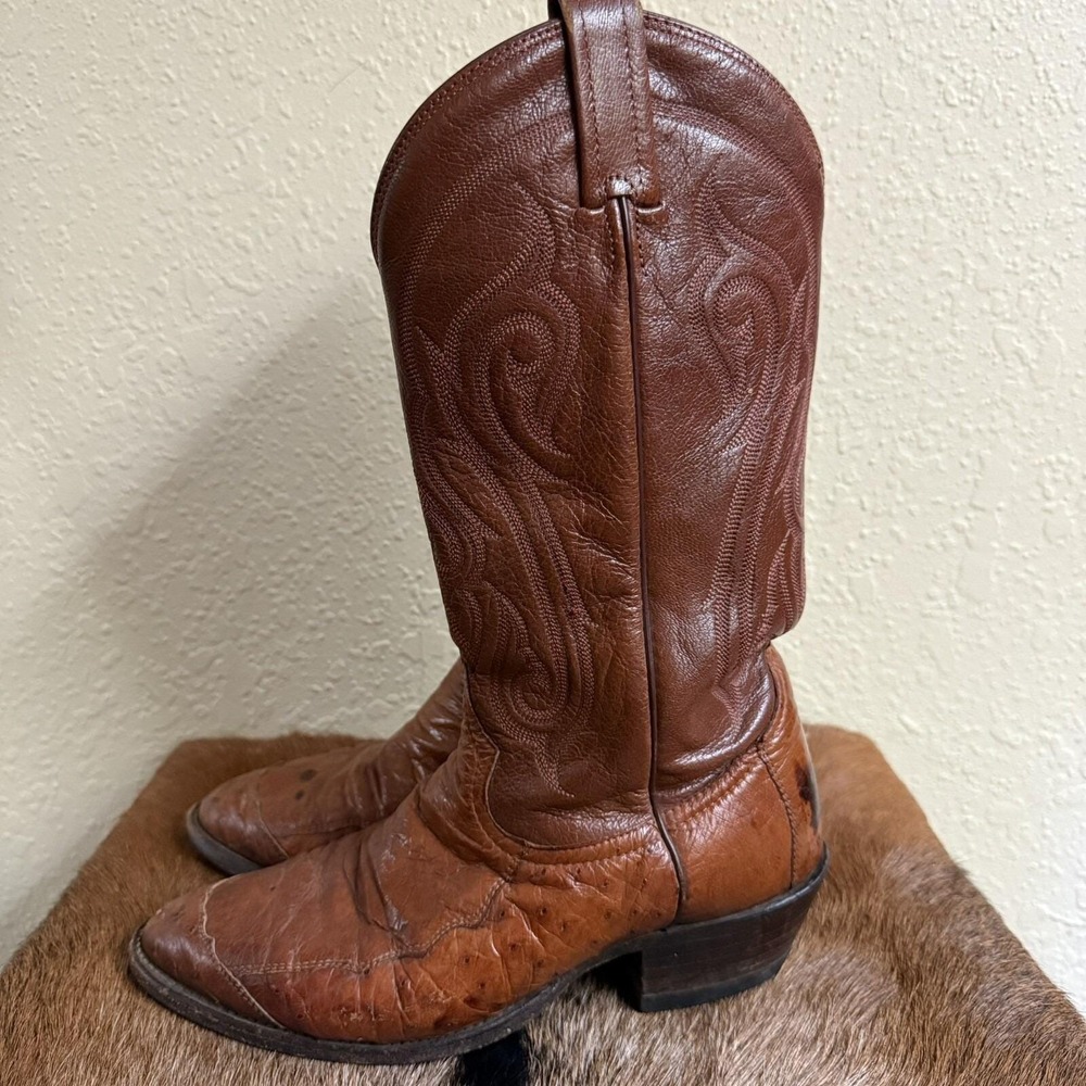 Tony Lama 8D CZ906 Peanut Brittle 4-Piece Smooth Ostrich Foot Cowboy Boots USA